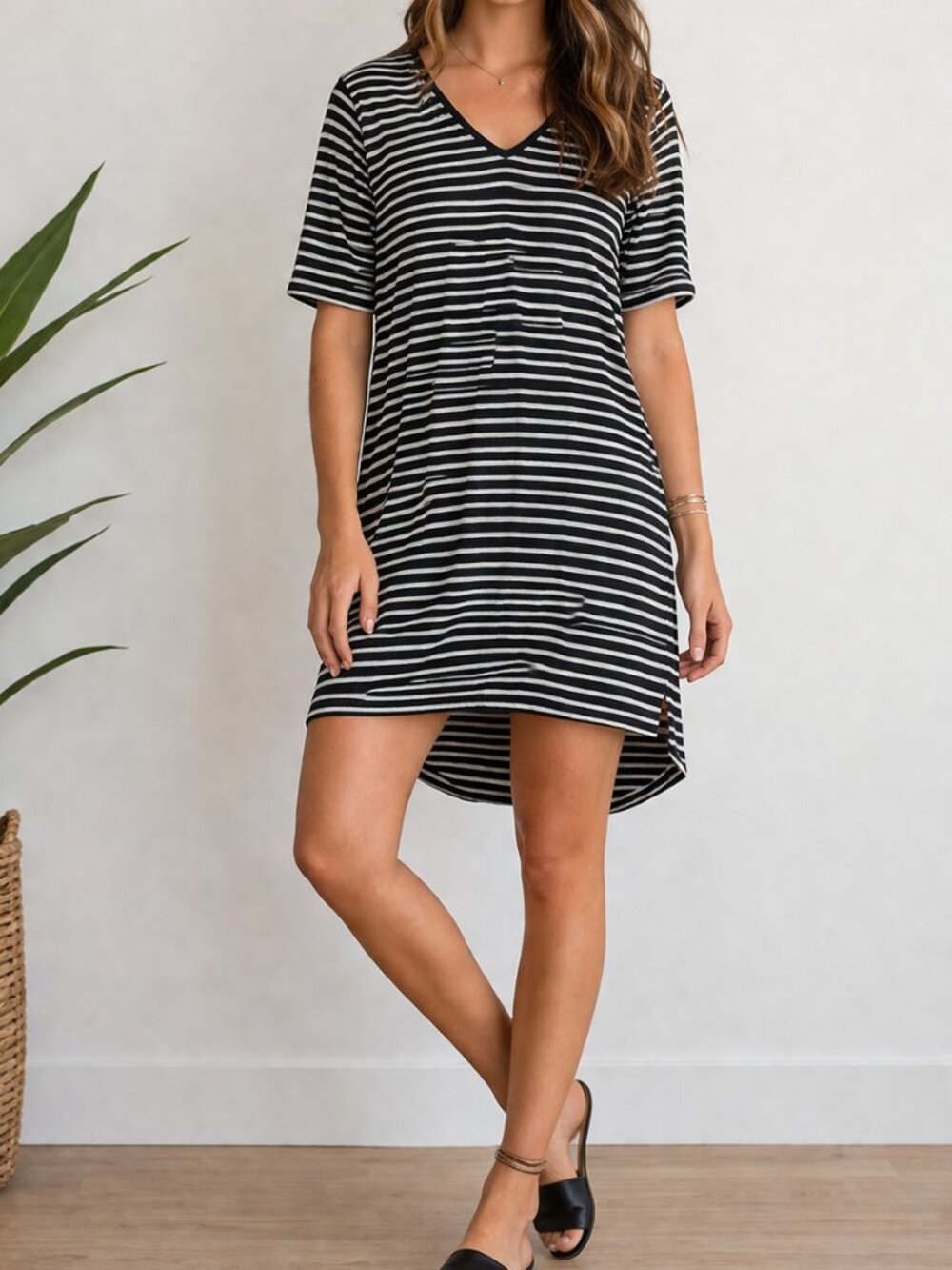Black & White Short Sleeve Striped Tunic Top Shirt Blouse Size 2X